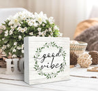 SRADMO Inspirational Botanical Eucalyptus Leaves Wood Box Sign Desk Decor, Wreaths Decor Eucalyptus Leaves Wooden Block Box Sign for Home Office Shelf Table Decorative Accessories