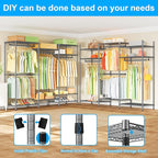 Ulif E13 Heavy Duty Clothes Rack（With 4 Hanger Rods & 8 Shelves） Freestanding Clothing Racks for Hanging Clothes，Adjustable Closet Organizer，Metal Garment Rack 63" W x16 D x77 H，Max Load 900LBS，Grey