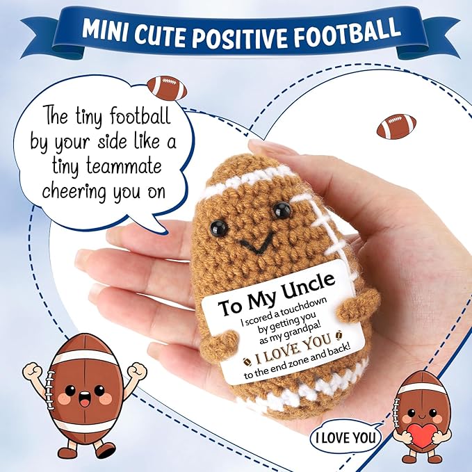 Belatelove Uncle Gifts from Nephew Niece, Positive Handmade Crochet Uncle Father's Day Birthday Gifts, Unique Funny I Love You Cute Football Small Gift for Uncles