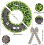 32'' Boxwood Wreath Artificial Spring Summer Wreath All Year Round, Foldable Faux Large Boxwood Wreaths for Front Door Farmhouse Wedding Indoor Outdoor(with Bow)