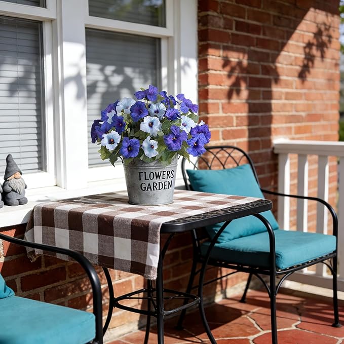 6 Pcs Artificial Flowers Fake Petunias for Outdoors, Faux Flowers for Outdoor Planter, UV Resistant Realistic Fake Plants for Outside No Fade for Garden Porch Patio Indoor Room Decor(Blue)