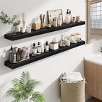 Fun Memories 55 Inch Floating Shelves Bedroom, Large Extra Floating Shelf Set of 2 with Invisible Brackets, Black