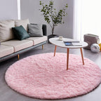 FJZFING Pink Round Rug Ultra-Soft Plush Modern 7x7 Circle Area Rug for Kid's Bedroom, Fluffy Shag Circular Rug for Nursery Room, Non-Slip Home Decor Cute Pink Carpet for Teen's Room
