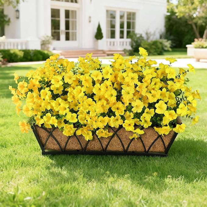INQCMY Artificial Fake Plants Flowers for Outdoor Spring Decoration,12 Bundles Faux Silk Morning Glory Flowers for Outside UV Resistant Realistic Fake Plants for Planter Porch Patio Balcony Yard Decor