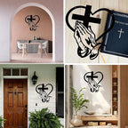 Elegant Metal Christian Heart & Cross Wall Art Decor - 11.8" Praying Hands Design Hanging Decoration for Women Mother’s Day, Bedroom Church Prayer Room Blessed Religious Gift