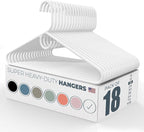 Neaties Super Heavy Duty Clothes Hangers 18 Pack – Made in the USA - 10lb Capacity, Thick Plastic Hangers for Pants, Coats, Jackets, Jeans and Adult Clothing – White