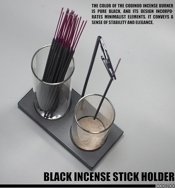 2 in 1 Incense Holder for Sticks Incense Burner Holder with Storage,Glass Upside Down Incense Holder for Sticks with Glass Ash Catcher for Meditation Yoga Spa Room Home Decor[Black]