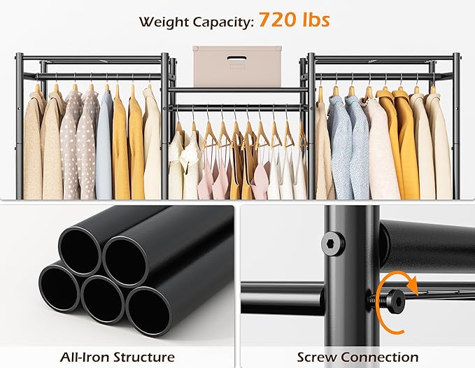 HOMIDEC Wardrobe Closet, 4 Hanging Spaces Portable Clothes Rack,Free Standing Closet Organizer and Storage System with Hanging Rods,Clothing Rack Suitable for Cloakroom,Bedroom,Entrances,etc.Black