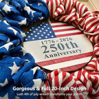 4th of July Wreath for Front Door - 20 inch Memorial Day Patriotic Decorations Outdoor, Red White and Blue 1776-2026 USA 250th Anniversary Burlap American Flag Door Wreaths
