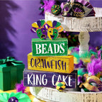 Moucuny 4 Pcs Mardi Gras Table Decorations Wooden Mask Decor Purple Golden Green Carnival Tiered Tray Decor Mardi Gras Centerpieces Decorative Masks Block Signs Gift for Masquerade Party Home Kitchen