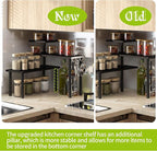 BMOSU Kitchen Corner Shelf Countertop Organizer with Hooks Adjustable Spice Rack Corner Display Rack Shelf Cabinet Counter Shelves(Black)