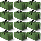 12 Pack Large Strong Moving Bags with Zippers & Carrying Handles - Water-Resistant - Heavy Duty Storage Tote for Space Saving, Fold Flat, Alternative to Moving Box (Olive Green)