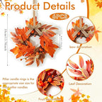 6 PCS Mini Fall Wreaths for Kitchen Cabinet 9 Inch Fall Maple Leaf Wreath for Front Door Small Autumn Hanging Wreath Thanksgiving Candle Ring for Farmhouse Home Porch Wall Window Table Decoration