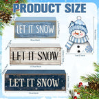 Lineshading 4 Pcs Christmas Table Decoration Blue and White Snowman Decor Winter Tiered Tray Decor Christmas Centerpiece Decorative Wooden Snowman Block Sign Gift Winter Decoration for Home Kitchen