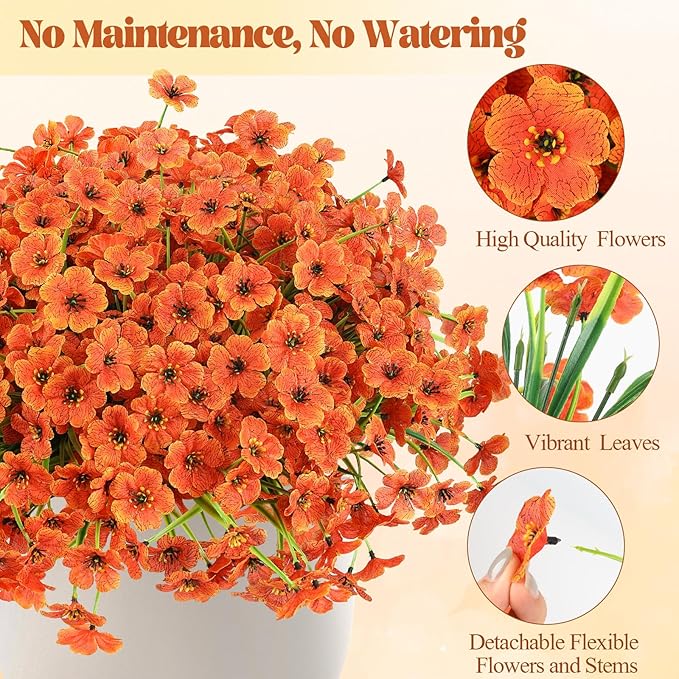 MACTING Artificial Fall Flowers for Outdoors 6 Bundles Faux Mums Outdoor Plants Fake Silk Flowers UV Resistant No Fade for Planters Front Door Porch Patio Home Indoor Outside Autumn Thanksgiving Decor