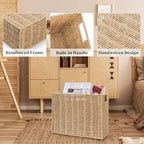 Woven Magazine Holder, 15'' x 6'' x 11'' Book Basket with Built-in Handles, Narrow File Storage Newspaper Organizer for Living Room, Bedroom, Office, Bathroom