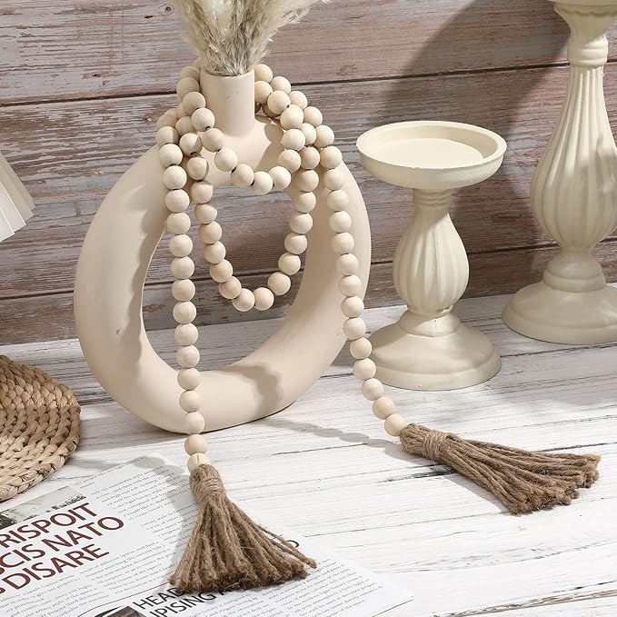 IMIKEYA Wooden Beads Garland: 3PCS Farmhouse Wood Bead Garland for Tiered Tray Farmhouse s Hanging Wood with Tassels Prayer Rustic s for Coffee Table Decor