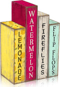 Lineshading 4 Pcs Summer Table Decoration Wooden Book Lemon Watermelon Wooden Sign Yellow and Red Summer Tiered Tray Decor Wood Book Sign Farmhouse for Home Shelf Coffee Table
