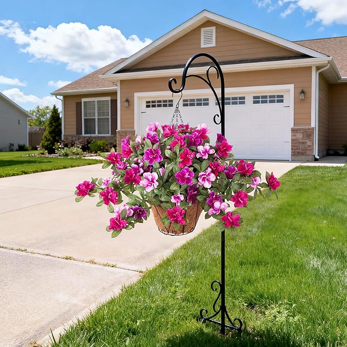 Artificial Hanging Flowers for Outdoors Hanging Baskets, 3 Pcs Fake Silk Flower with Hanging Baskets Planter for Spring Summer Garden Porch Patio Yard Outside Decor