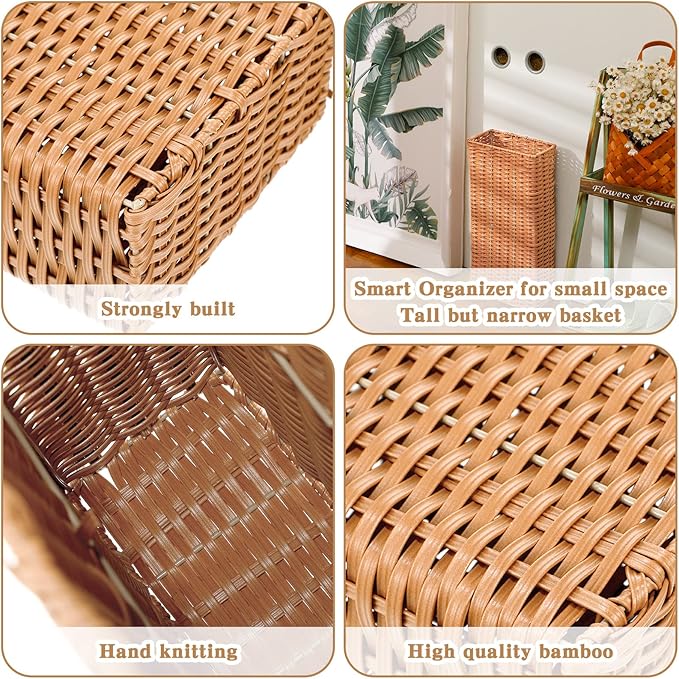 Weysat Woven Umbrella Stand for Entryway Handmade Umbrella Holder Freestanding Cane Stand Natural Color Decorative Umbrella Rack Tall Basket for Laundry Bathroom (Rectangular Style)