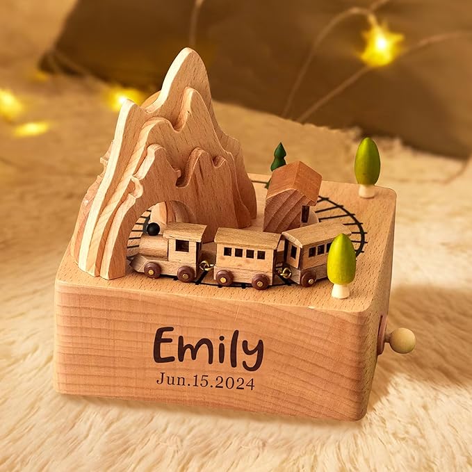 EDSG Personalized Music Box Custom Wooden Music Box Gifts for Birthday Christmas Engraved Rotating Musical Boxes Figurines with Any Name for Kids Girls Boys Daughter Home Decor (Design 1)