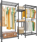 LEHOM G6M Heavy Duty Clothes Rack for Hanging Clothes, Portable Garment Rack Compact Size Closet Organizer, Freestanding Metal Clothing Rack Wardrobe Closet with Storage Shelves for Bedroom(Medium)