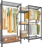 LEHOM G6M Heavy Duty Clothes Rack for Hanging Clothes, Portable Garment Rack Compact Size Closet Organizer, Freestanding Metal Clothing Rack Wardrobe Closet with Storage Shelves for Bedroom(Medium)