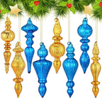 Mifoci 8 Pcs 6 Inch Mercury Glass Finial Christmas Ornaments Hanging Christmas Finials Glass Ornaments Assorted Mercury Decor for Vintage Holiday Xmas Tree Decoration(Blue, Gold)