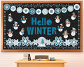 Hello Winter Bulletin Board Set Snowflake Border Classroom Decorations DIY Photo Holiday Snowman Paper Cutouts for Christmas Chalkboard School Home Wall Teacher Supplies