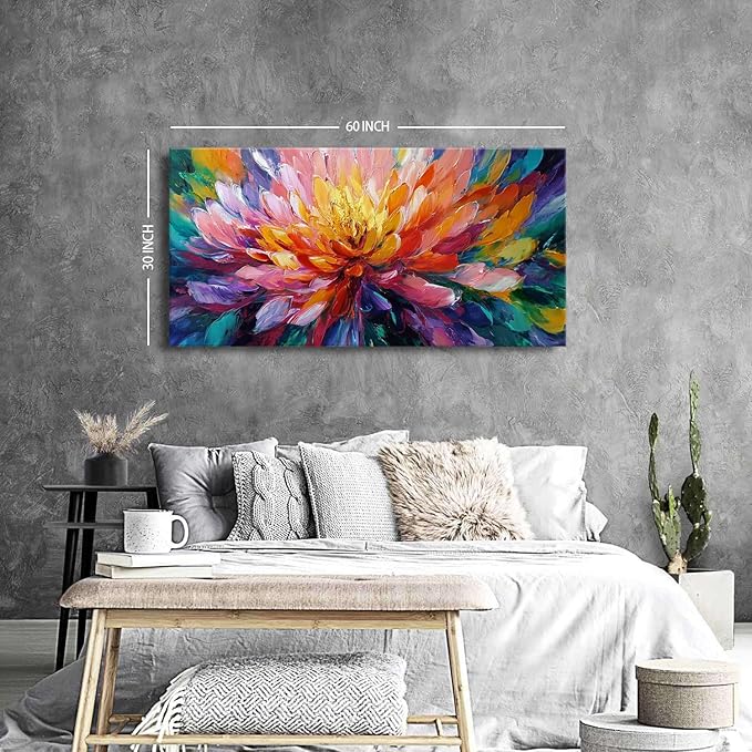 Abstract Lotus Wall Art Zen Wall Decor Large Colorful Lotus Flower Pictures for Bedroom Yoga Spa Room Abstract Blossom Floral Canvas Prints Meditation Artwork Living Room Home Decoration 29.53x57.87"