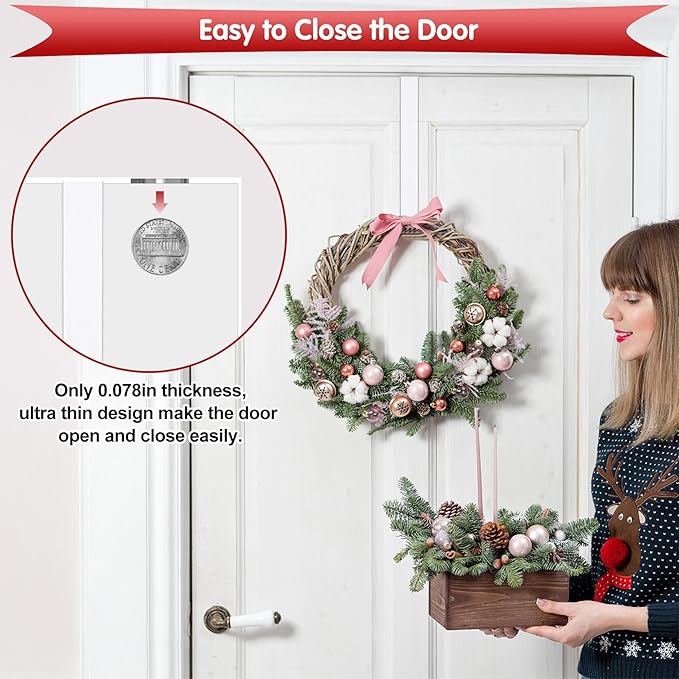 15" Clear Wreath Hangers - Non Scratch Over The Door Hanger Hooks, Wreath Door Hanger - Easter, Fall, Halloween, Christmas Decorations - Indoor/Outdoor - Welcome Sign - 1 Pack