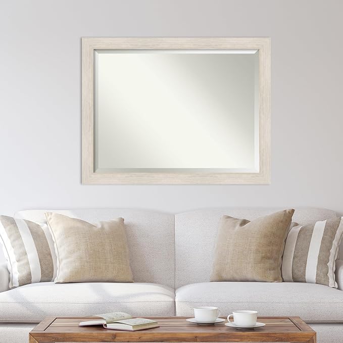 Amanti Art White Wall Mirror 35x45 Hardwood White Wash Rectangle Bathroom Mirror for Wall Decor Living Room, X-Large Country Rustic Wood Frame, Hangs Horizonally and Vertically, Bathroom Decor,