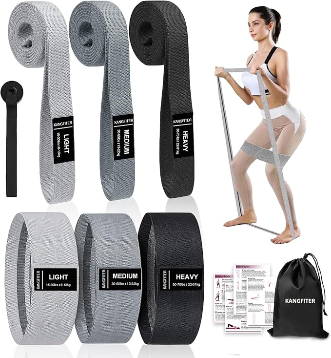 Long and Short Fabric Resistance Bands with Door Anchor, Non-Slip Stretch Booty Bands for Working Out Women & Men, Loop Exercise Elastic Bands for Home Physical Therapy Yoga Pilates