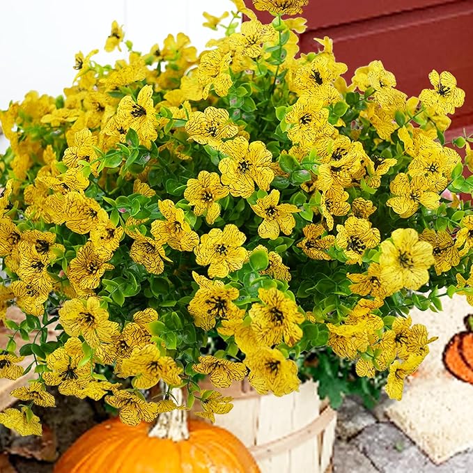 Artificial Flowers for Outdoor, UV Resistant Fake Silk Flowers, Realistic Faux Plants for Outside Indoor Porch Patio Window Box Planter Home Decor (14, Yellow)