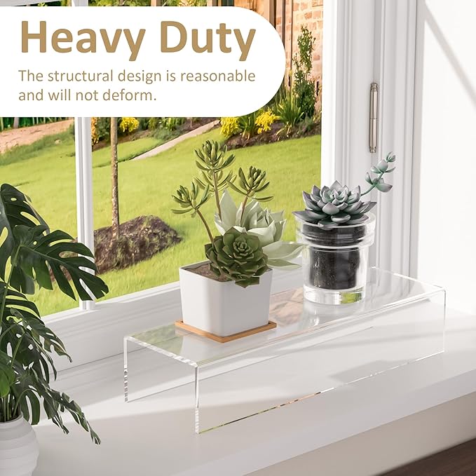 Acrylic Shelf Riser 15x4.7x3 pack of 2, Desktop Rectangular Acrylic Tray Pedestal Stand for Home Décor, Figures, Manga or Other Collectibles, 15x4.7x3 Inch