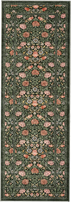 GarveeHome Dark Green Vintage Floral 2x6 Runner Rug Washable Kitchen Rugs Non Slip Boho Long Rug for Hallways Bedroom Entryway Bathroom Mat with Rubber Back