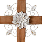 SOFE Rustic Crosses Wall Decor with Metal Floral - Large Wall Crosses for Home Decor - Hanging Decorative Crosses Wall Decor - Spiritual Art for Church Religious