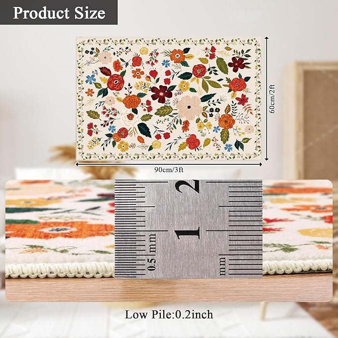 U'Artlines Indoor Door Mat Entrance Rug 2'x3'Soft Non Slip Machine Washable Floral Small Area Rug Carpet for Entryway Kitchen Bathroom Bedroom Beige