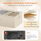 10inch 3 Pack Under Bed Storage Containers, 10 Inch Tall Underbed Clothes Storage Organizer Bin with Clear Window，Foldable Box Basket for Clothes, Closet, Bed Sheets and Blankets Beige