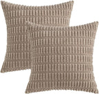 MIULEE Pack of 2 Corduroy Decorative Euro Sham Throw Pillow Covers 26x26 Inch Soft Boho Striped Pillow Covers Modern Farmhouse Home Decor for Sofa Living Room Couch Bed Light Brown