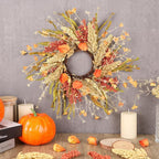 6 Pcs 9 inch Fall Wreaths Thanksgiving Artificial Swag Wreaths Autumn Hanging Wreath Harvest Candle Rings for Cabinets Farmhouse with Ribbon for Front Door Porch Wall Window Decoration