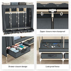 Large Portable Wardrobe with 4 Hanging Rods and Drawers, Armoire, Metal Storage Wardrobe Hangers, Upgraded Grey Non-Woven Dust Cover for Handing Closet,Large Closets for Bedroom