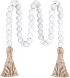 Meplait 39in Wood Bead Garland Farmhouse with Tassels,Versatile Prayer Beads Boho Chic Wall Hanging Home Decor (Wash White)