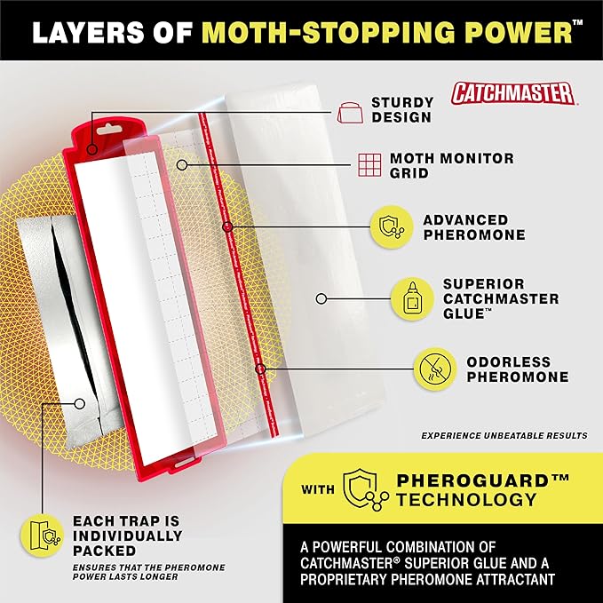 Catchmaster Pantry Moth Traps with Premium Extra Strength Pheromone Technology – XL, Extra-Strength Flour & Indian Meal Moth Traps – Protects Kitchen Cabinets & Food Storage – Red, 6PK