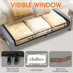 Under Bed Storage with Wheels 3Pack Underbed Storage with Clear Window&Label Under Bed Drawers Large Capacity Rolling Under Bed Storage for Clothes,Shoes, Blankets (Light Grey)