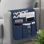 Teniux Remote Control Holder Armchair Caddy for Recliner Couch, Non-Slip Armrest Organizer with 5 Pockets for Magazine, Tablet, Phone, iPad (Blue)