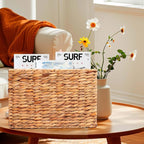 Magazines Holder Basket - Wicker Magazine Basket, Handwoven Magazine Holders for Bathroom,Home Magazine Storage Basket, Water Hyacinth Magazine Rack Organizer for Books, Newspapers, Narrow Rectangle