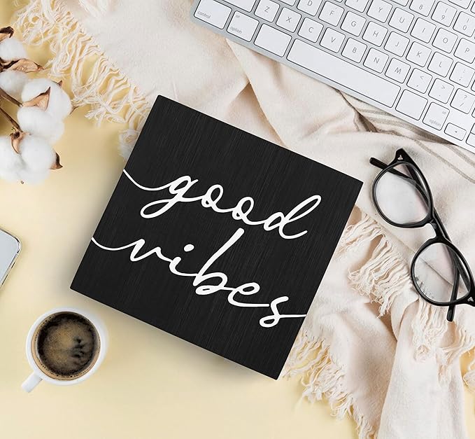 SRADMO Black and White Wood Box Sign Desk Decor, Inspirational Desk Decor Wooden Block Box Sign Decoration For Home Office Shelf Table, 8x8 Inches