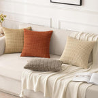 MIULEE Pack of 2 Corduroy Decorative Throw Pillow Covers 20x20 Inch Soft Boho Striped Pillow Covers Modern Farmhouse Home Decor for Sofa Living Room Couch Bed Tan