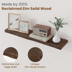 Floating Shelves for Wall Decor, Rustic Solid Elm Wood Live Edge Floating Shelves Wall Mounted, Wall Shelves with Invisible Bracket for Living Room Bathroom Bedroom Kitchen, 32 Inch Set of 2, Walnut